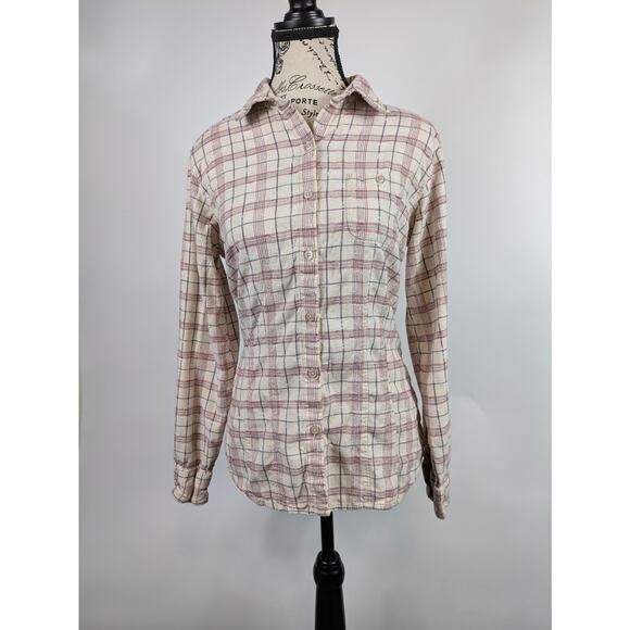Woolrich Tops - Womens Medium Plaid Flannel Woolrich Button-Up Long Sleeve Snowflake Shirt Top